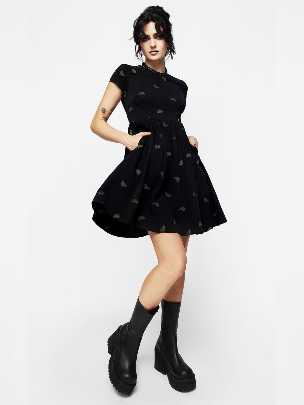Disturbia Osmunda fern embroidered mini skater dress size 16
